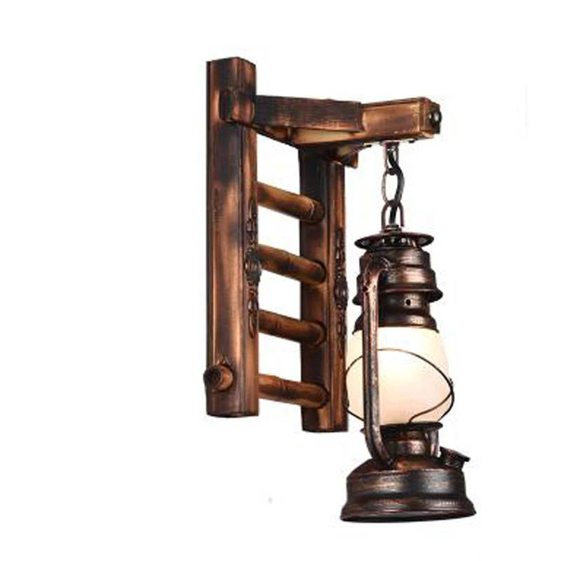 Industrial Vintage Wall Lamp Bra Iron Loft Lamps Bedroom Corridor Timber Lights Restaurant Edison Retro Wall Light Sconces Wood