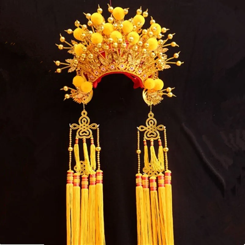 yellow chinese style opera hats for adults antique wedding bride groom headdress drama cosplay funny party studio photography