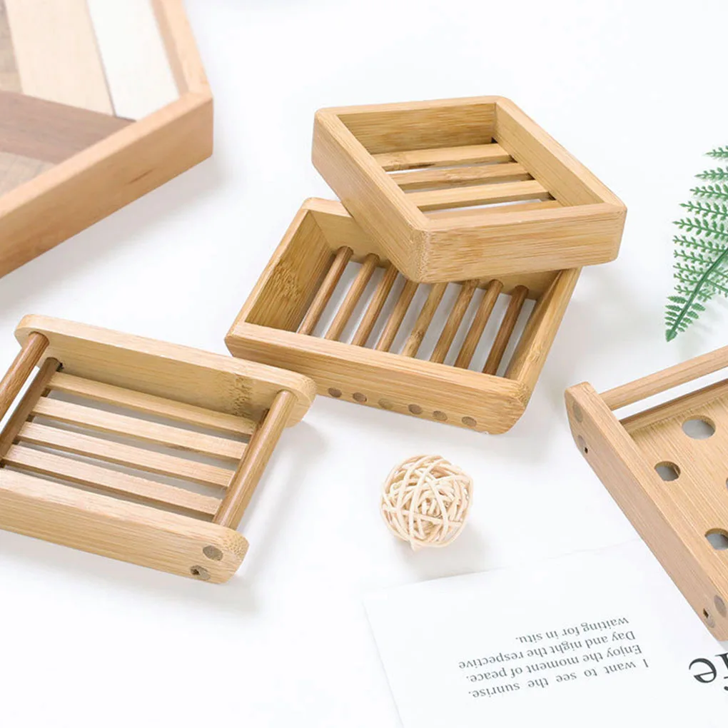 Wooden Natural Bamboo Soap Dishes Tray Holder Storage Soap Rack Plate Box Container Portable Wooden Soap Dish