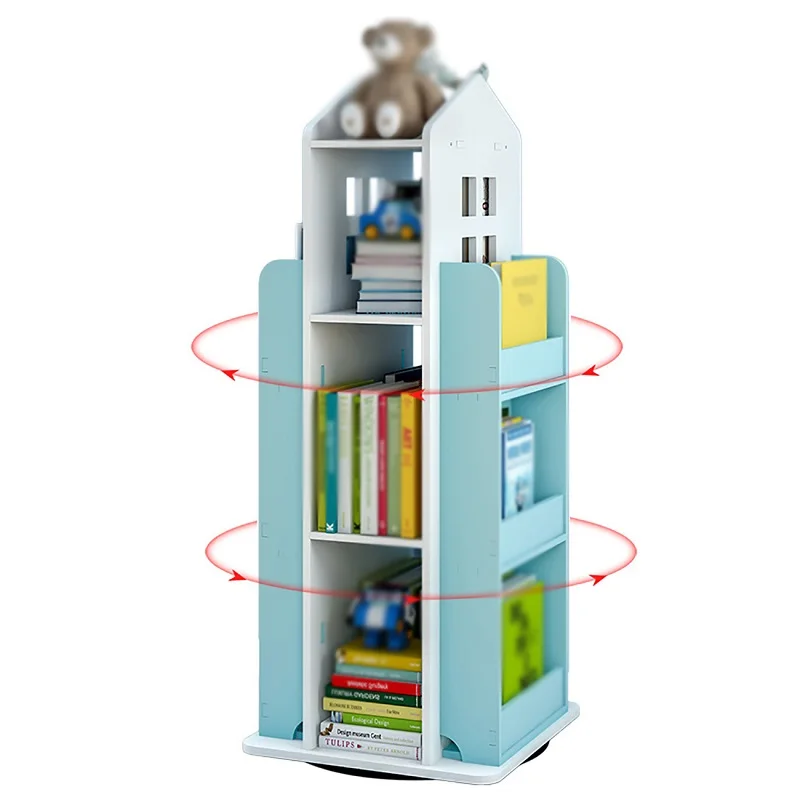 360° Rotating Children\'s Bookshelf Picture Book Magazine   Newspaper Rack Floor Simple Book Shelf For Home Bookcases Furniture