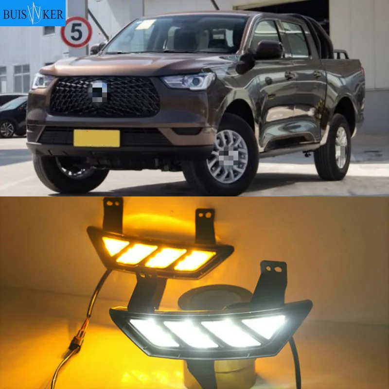 

1 Pair Car LED Daytime Running Lights with Turn Signal Yellow Style 12V DRL For Great Wall POWER PEAK PERFECT 2019 2020