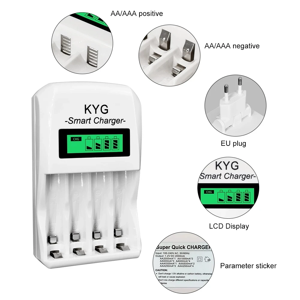 

PALO 4 Slots LCD Display Battery Charger For 1.2V AA AAA Ni-CD Ni-MH Rechargeable Batteries Fast Charging Device With EU Plug