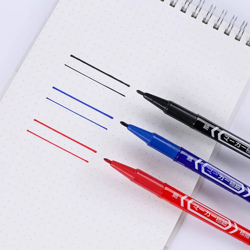 1/3/5PcsTwin Tip Permanent Marker Pen Black/Blue/Red Fine Point Waterproof Ink Nib Crude Nib Ink 0.5mm-1mm Fine Color