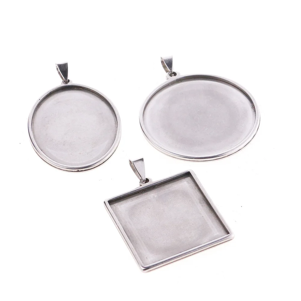 5pcs/lot Cabochon Pendant Tray Oval Base Stainless Steel Blank Glass Cabochon Bases Setting Pendants for DIY Jewelry Making