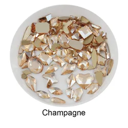 30/100pcs Mix Shape Champagne Glass Crystal Flat back 3D Nail art Rhinestone for DIY Nails art Decoration Accessories