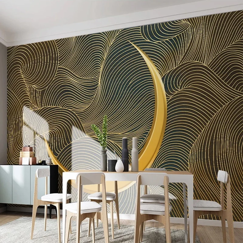 

Custom Mural Wallpaper Chinese Style 3D Golden Line Moon Luxury Fresco Living Room TV Sofa Self-Adhesive Waterproof Wall Sticker