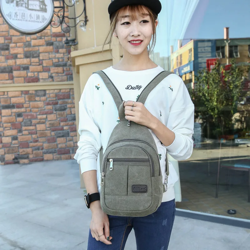 Women\'s backpack korean style canvas backpack men small double-sided chest bag ladies fashion travel backpack PT1135