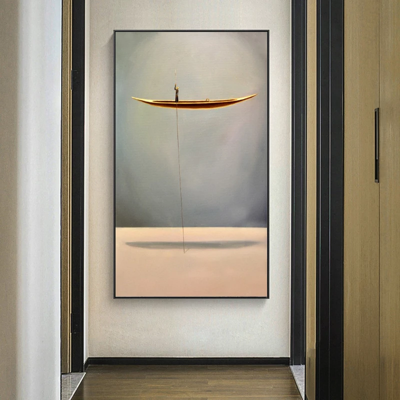 Fantasy Lonely Thinker and Golden Boat Posters and Prints Wall Art Canvas Painting Wall Picture for Living Room Home Decoration - Image 4
