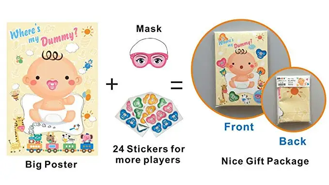 Baby Shower Game Pin The Dummy on The Baby Pacifier Stickers Party Favors for Gender Neutral Boy or Girl