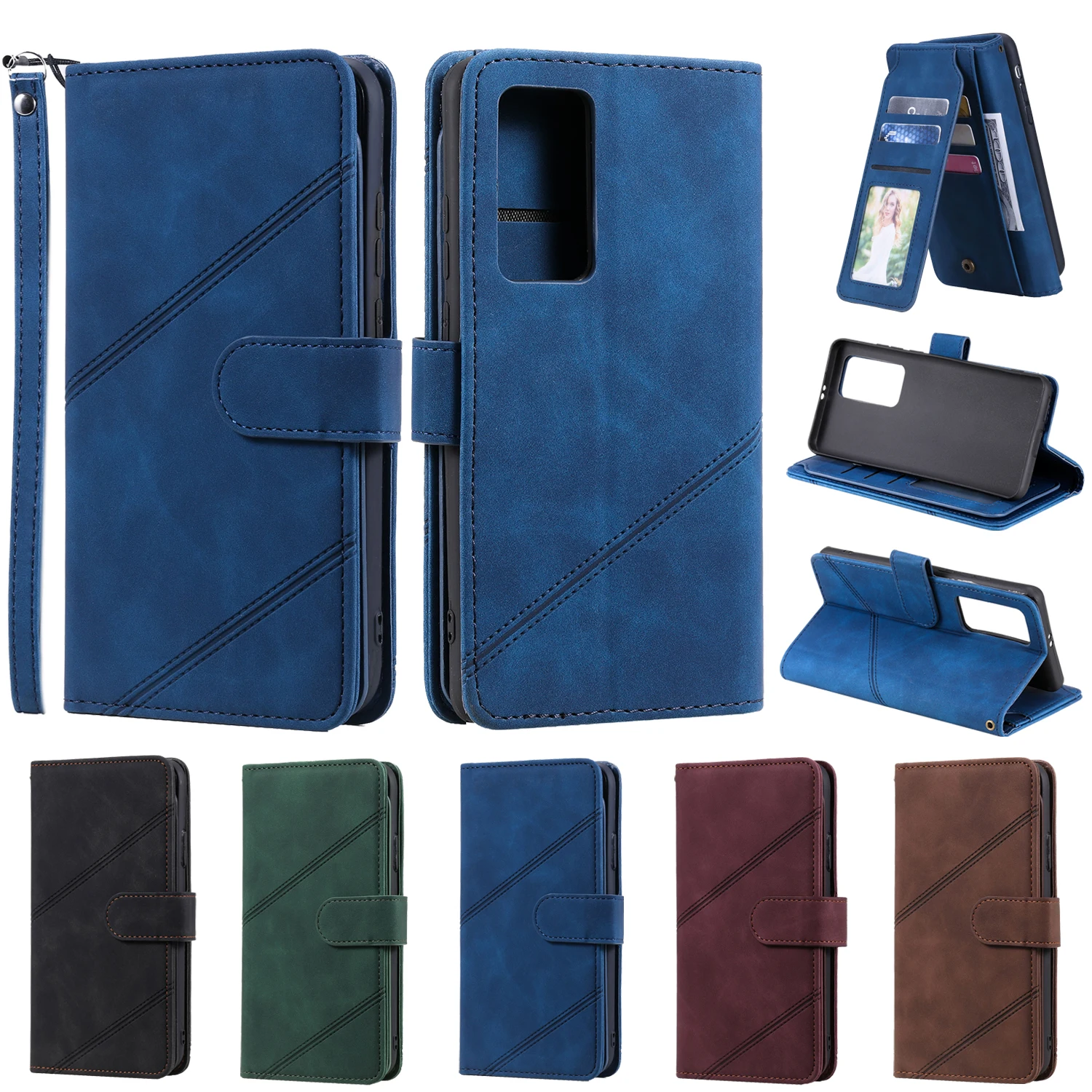 

Flip Cover For P20 P30 Pro P40 Lite P Smart 2019 Nova 4e 3e Honor 10 Lite 9Lite Stand 9 Card Slots Holder Leather Soft Wallet