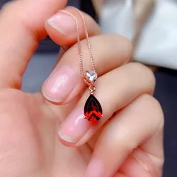 Small Water Drop &Heart Red Crystal Ruby Gemstones Diamonds Pendant Necklaces for Women 18k Rose Gold Filled Choker Jewelry Gift