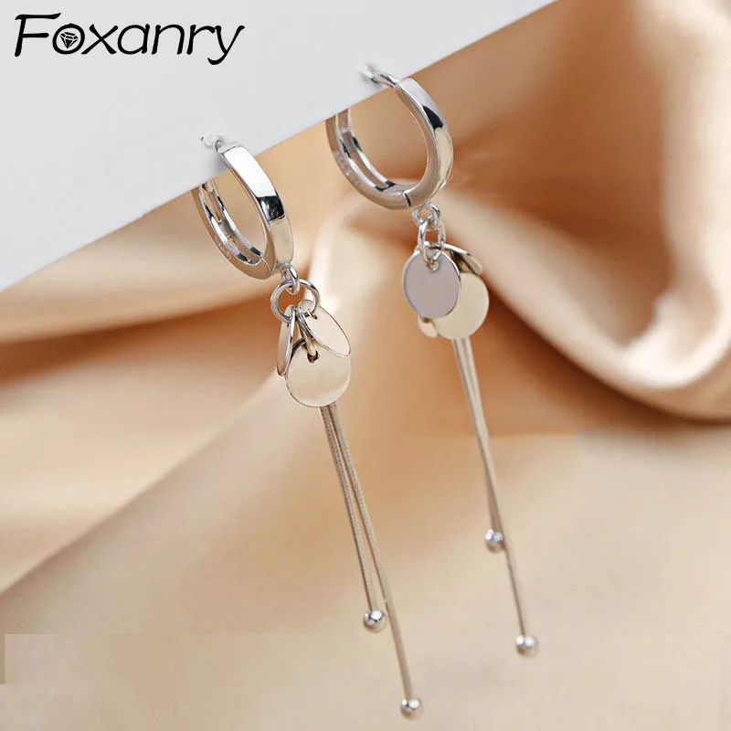 Foxanry Silver Color Tassel Earrings for Women Couples New Trendy Elegant Wedding Bride Jewelry Prevent Allergy Wholesale