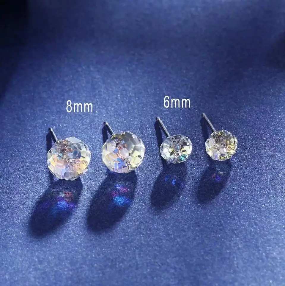 Simple Trendy Real S925 Silver Stud Earrings Crystals From Austria Piercing for Women Party Wedding Girls Jewelry