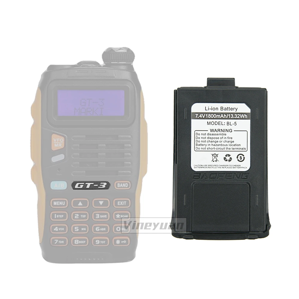 Original Two Way Radio Battery for Baofeng GT-3 GT-3TP GT3 GT3TP >-3 Mark-II III 7.4V 1800mAh Walkie Talkies GT-3 Battery