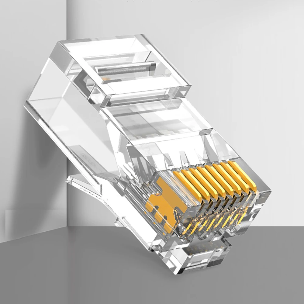 Соединитель RJ45 50U Cat6 UTP для прокола, двухрядные отверстия, прозрачные Позолоченные кабели Ethernet, сетевые магнитные головки