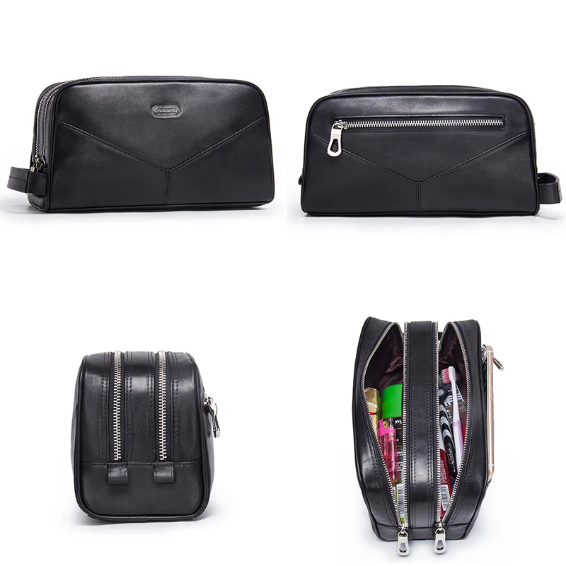 Contact\'s Genuine Leather Men\'s Cosmetic Bags Case Travel Organizer Men Toiletry Bag Luxury Brand Makeup Bags Large Capacity