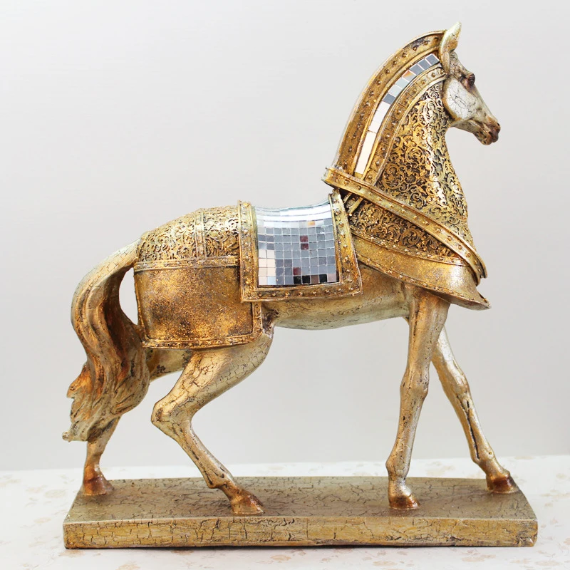 Modern Minimalist Golden Armored Warhorse Sculpture & Statue Home Decoration Ornaments Office Display Props Business Gifts