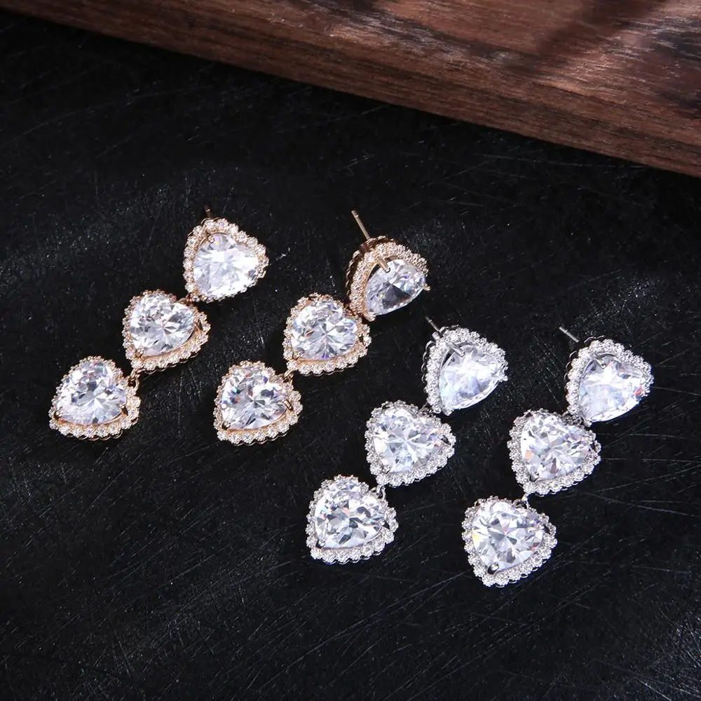 

Роскошные геометрические кубические циркониевые длинные висячие серьги в форме сердца для женщин, массивные свадебные серьги в Дубае, Aretes De Mujer Modernos E9328