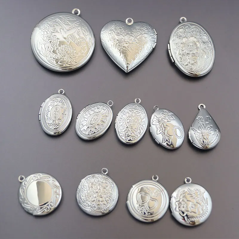 20pc/lot DIY Brass Oval Round Heart Waterdrop Photo Locket Charm Pendants Jewelry making Family Memories Women Festival Gift