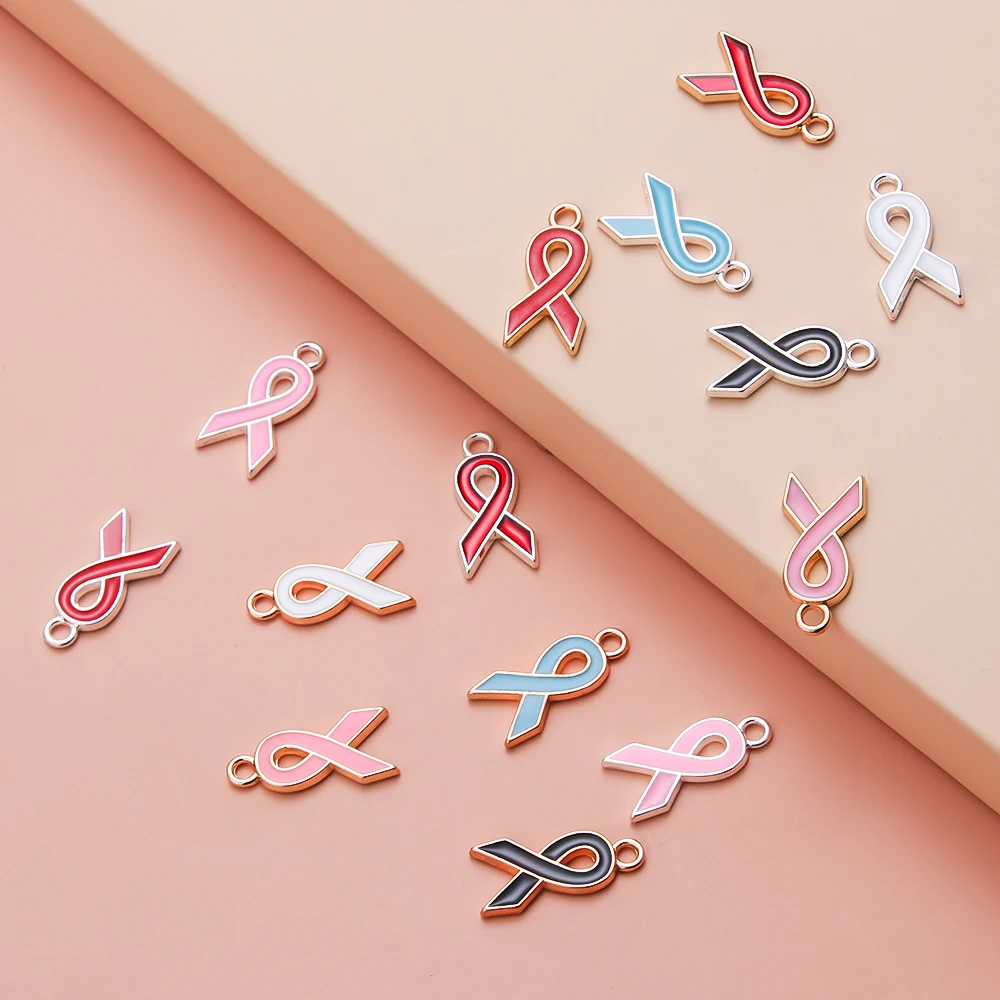 SAUVOO 10 teile/los 10x 20,5mm Gold Farbe Ribbon Breast Cancer Awareness Charms Für DIY Armband Halskette Schmuck Machen Zubehör