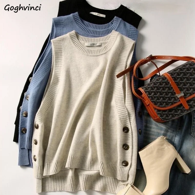 

Sweater Vest Women Solid Sleeveless O-Neck Basic Simple Korean Style Loose Streetwear All-match Students Harajuku Retro Chic New