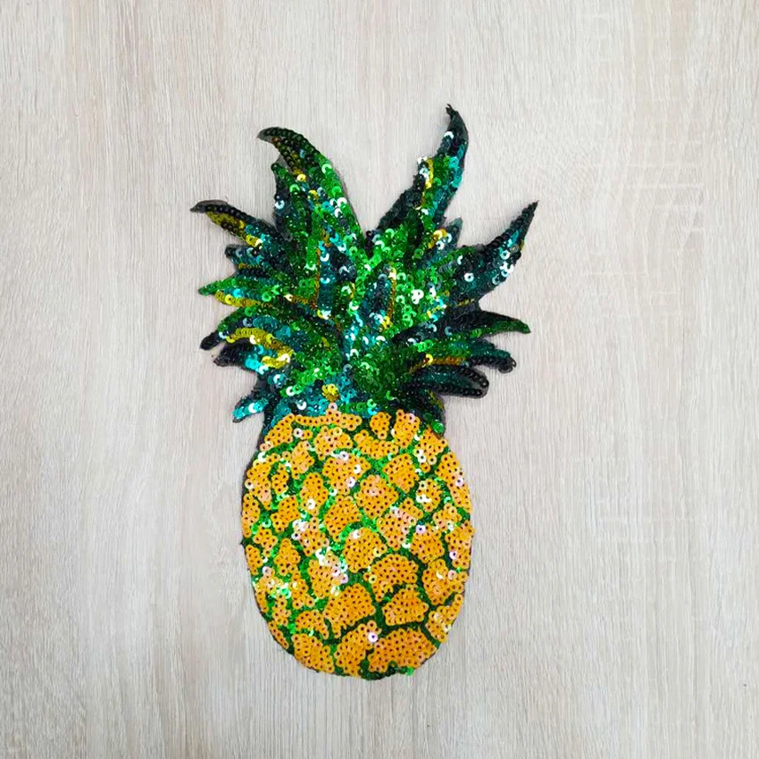 1 Piece Cheap Large Sequins Pineapple Patch Fashion Embroidered Applique Clothing Decoration Sew On Patch clothes applique