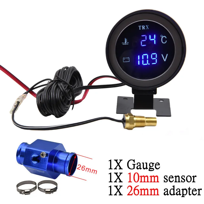 

Universal 2 IN 1 Car Round LCD Digital Water Temperature Gauge With Water Temp Joint Pipe Sensor 10MM Adapter Voltmeter 12V/24V