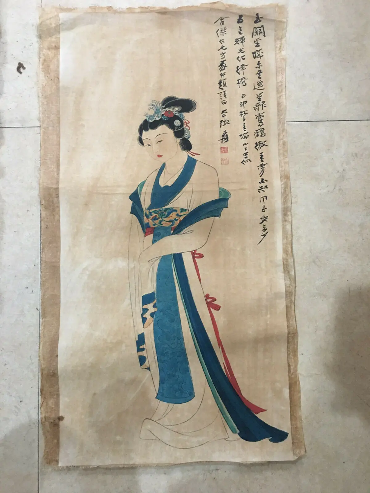 

China Old Scroll Zhang Daqian's Painting Of Ladies Painting Rice Paper Painting