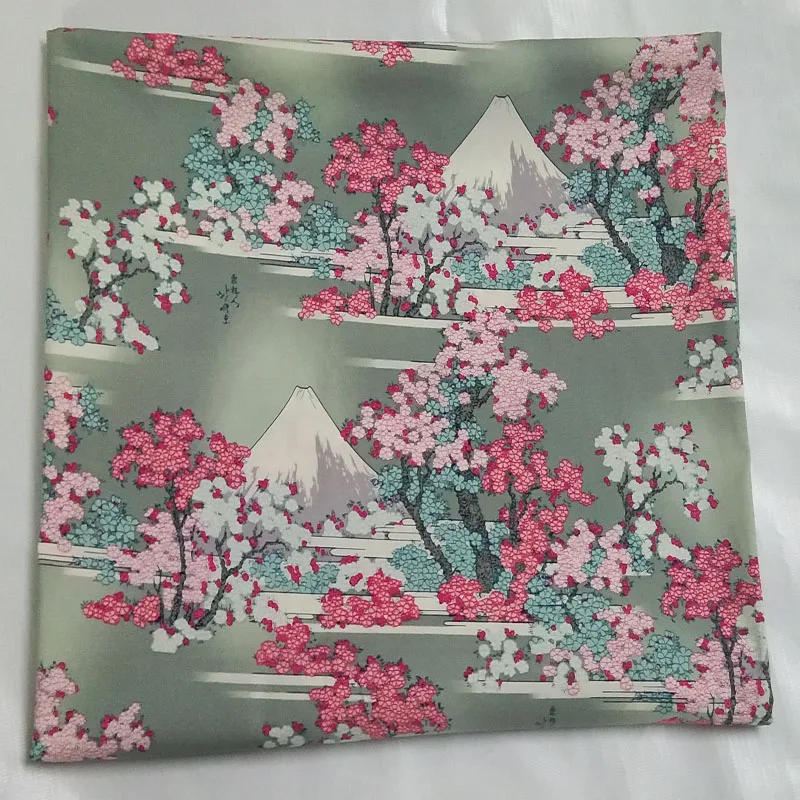 50x130cm Classic Japanese Fujiyama With Sakura Cherry Blossoms Flowers Printed Cotton Spandex Fabric For DIY Sewing Cloth Dress