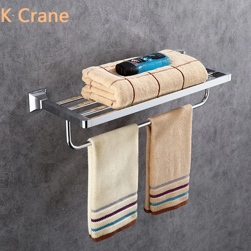 

Dual Layer Towel Shelf Bathroom Wall Mounted Brass Bath Towels Holder Luxury Shower Copper Hanger Silver Chrome Support Rack