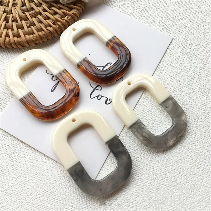 40pcs/lot color two color splice rectangular hollow frame shape acrylic beads Diy jewelry earring pendant accessory