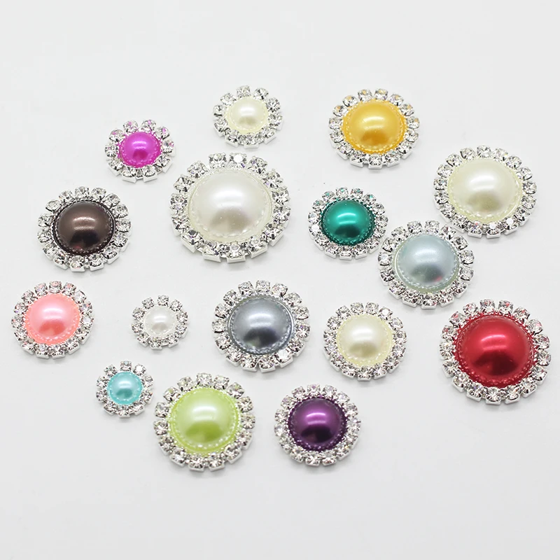 Trend 10 pcs/set Various size Rhinestone Diamond Button Mixed Color Pearl Button Wedding clothing Hand-sewn Girl Decoration Make