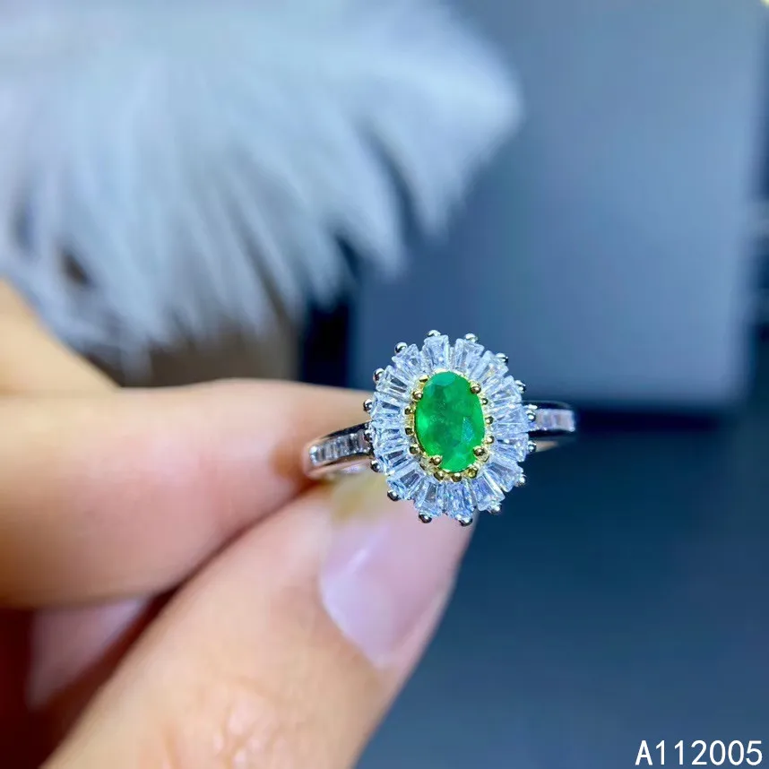 

KJJEAXCMY fine jewelry 925 sterling silver inlaid natural adjustable Emerald Female Miss Girl Woman new ring trendy Support test