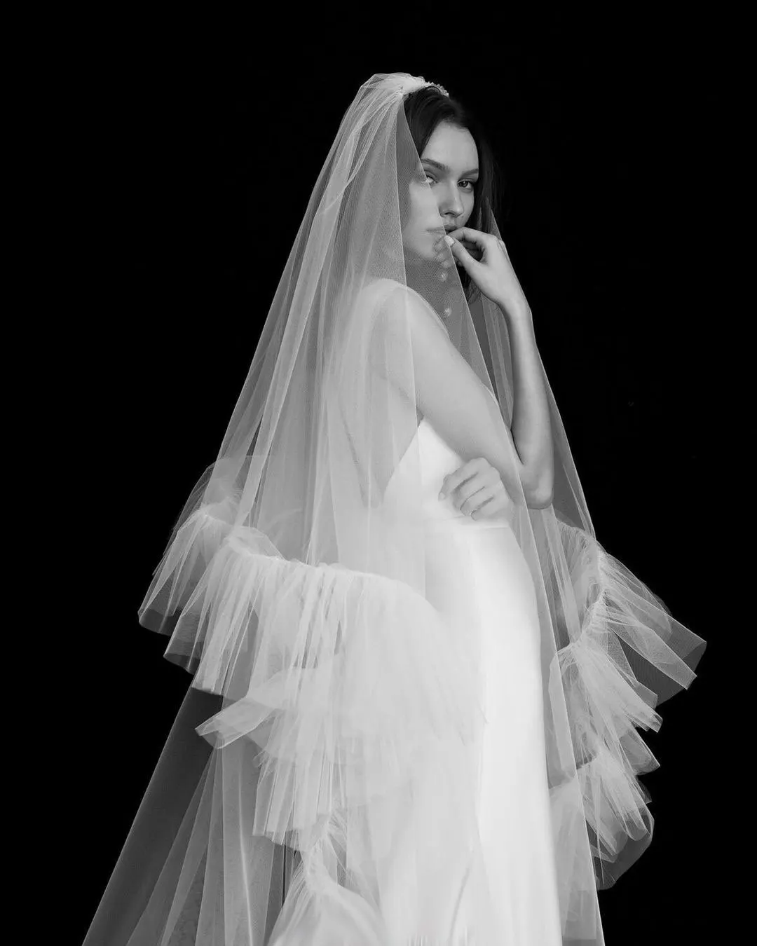 TOPQUEEN V117 Cathedral Drop Wedding Veil with Blusher Bride Veil Long Two Layers Soft Tulle Veil Cathedral Length Veu de Noiva