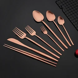 Rose Gold Cutlery Set Fork Knife Spoon 18/10 Stainless Steel Dinner Dinnerware Set Fork Spoon Knife Chopsticks Set Dropshipping