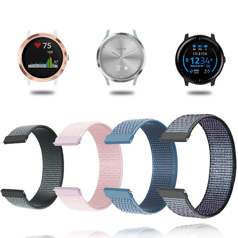 Pulseira de nylon para relógio, pulseira de nylon para garmin vivoactive 3 4 para garmin vivomove hr/forerunner 645 245/passador 20mm 22mm