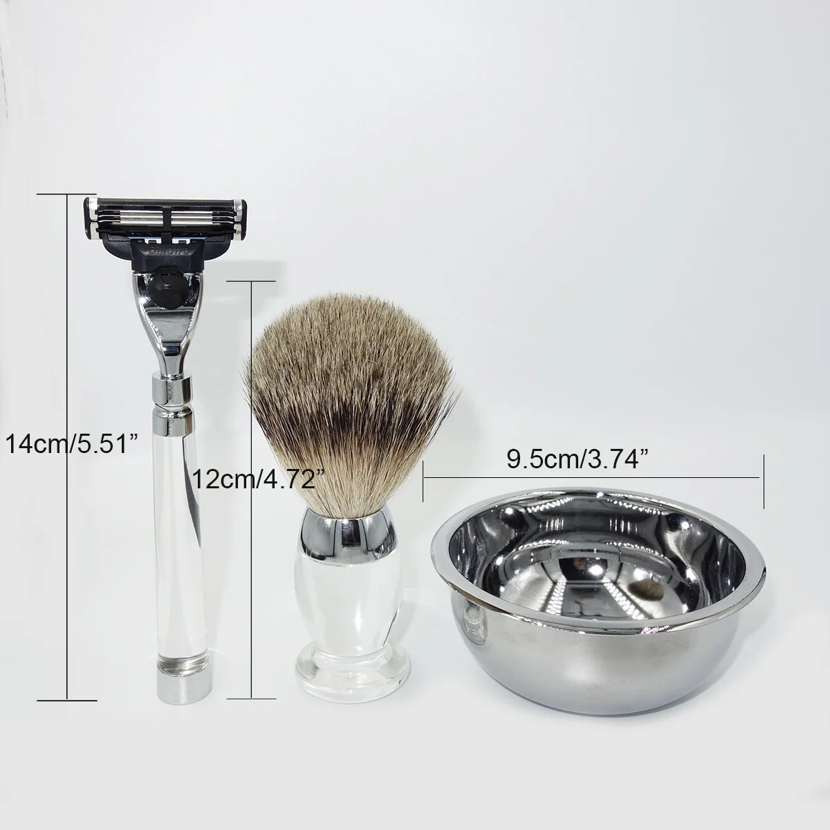 Shaving Brush Kit Silvertip Pure Badger Hair with Mach 3 Safety Razor and Soap Foam Bowl