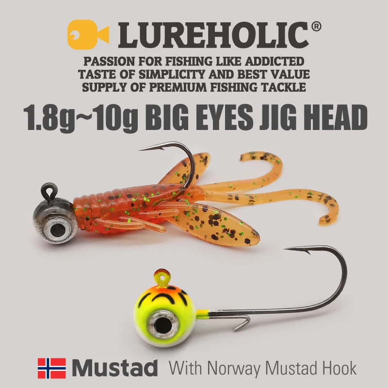 LUREHOLIC 1,8 g ~ 10 g Główka jigowa Big Eyes z haczykiem Mustad Miękka przynęta Haczyk Przynęta wędkarska