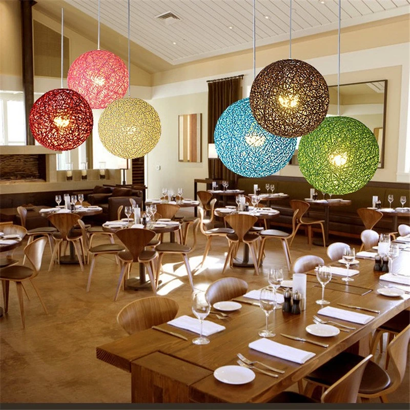 Rattan Ball Pendant Lights Nordic Wicker Pendant Lamp Suspension Lights for Living Room Foyer Bar Coffee Shop Lighting Fixtures