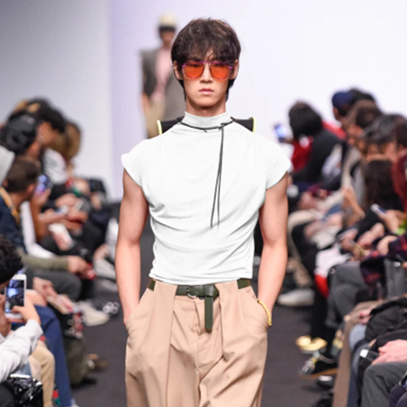 

Футболка мужская с коротким рукавом, приталенная Модная рубашка из мерсеризованного хлопка, с полувысоким воротником, на первый выбор, лето