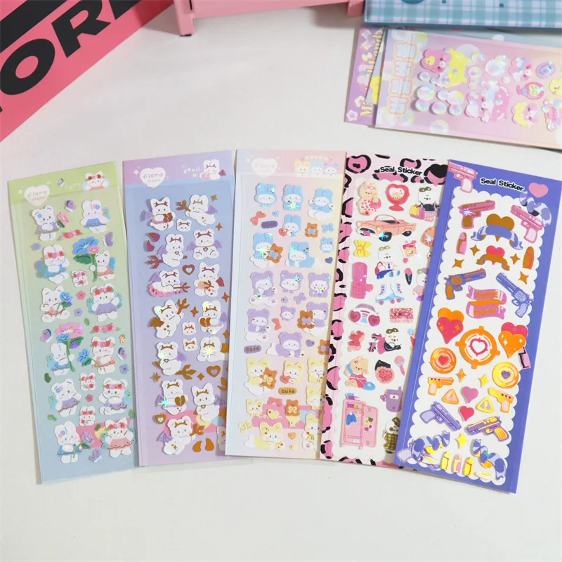 1Pc Kawaii Bear Rabbit Stickers Scrapbooking Decorative Ribbon Cute Sticker Korean DIY Diary Album Stick Label School Stationery