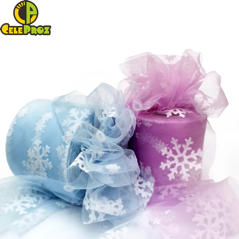 60mm 23M Snowflake Tulle Mesh Ribbon Frozen Winter Tape For DIY Handmade Hair Bow Headband Christmas Tree Decoration Materials