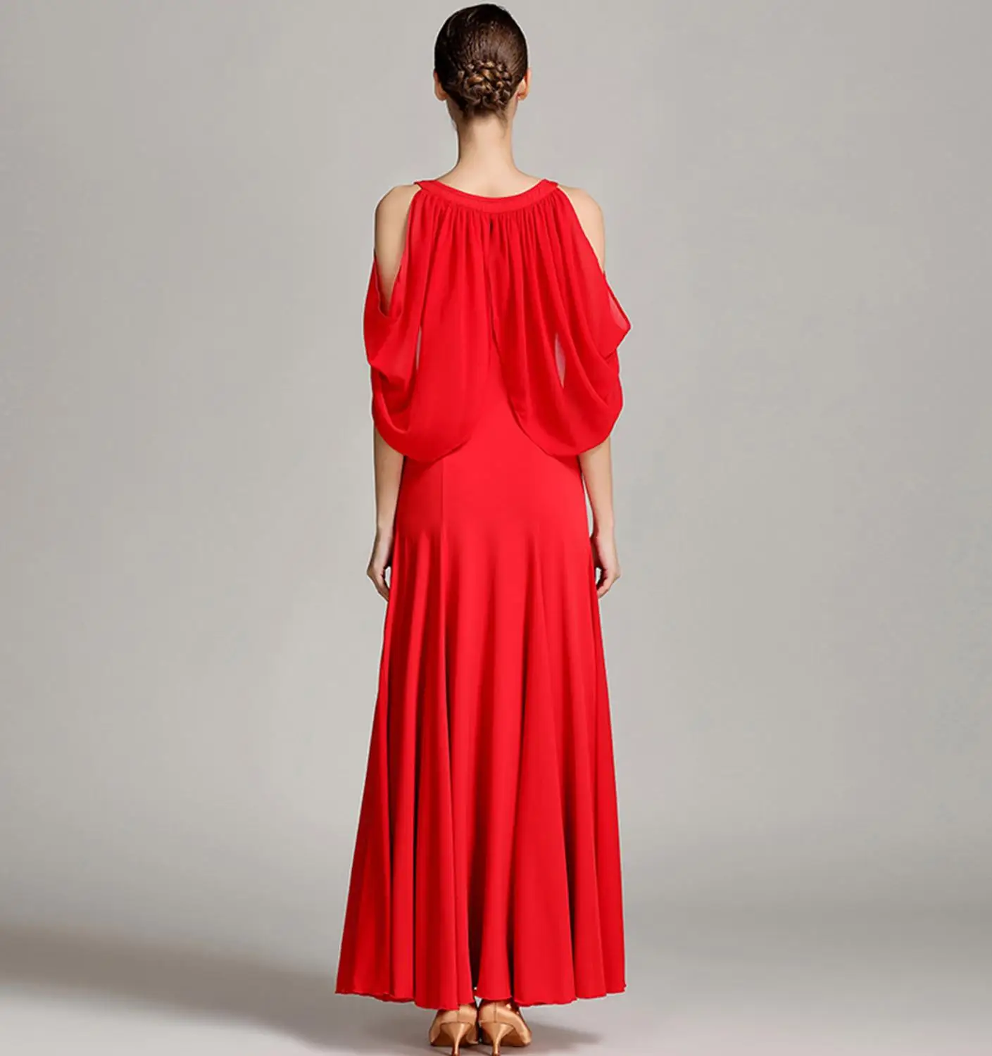 Rotes Senior Professional Modern Dance Kleid Damen Standard Ballsaal Kostüm Kleidung Übungskleidung Langer Rock