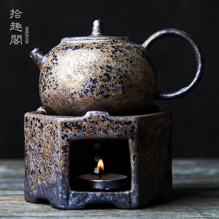 ★coarse pottery cooking pot gold antique tea stove temperature tea candle filter mud rock small pot of kung fu tea set