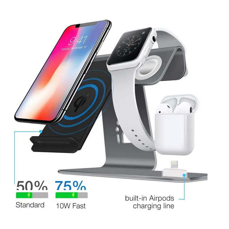 Universal Qi wireless phone charger stand pad for apple watch charger 3 in 1 Charging Dock Station Mount for iPhone 8 Samsung S8