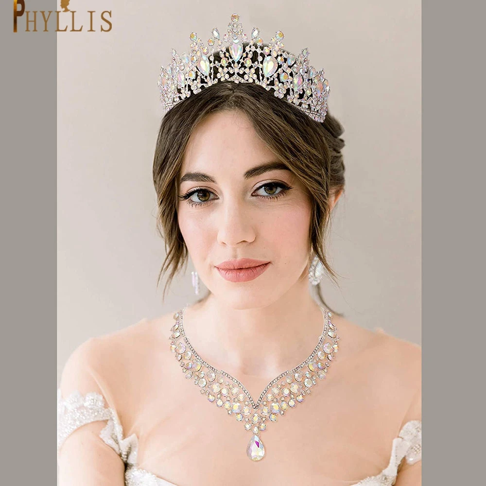 

A46 Gorgeous Crystal Bridal Jewelry Sets Baroque Headband Wedding Dubai Jewelry Set Rhinestone Queen Diadem Tiaras and Crowns