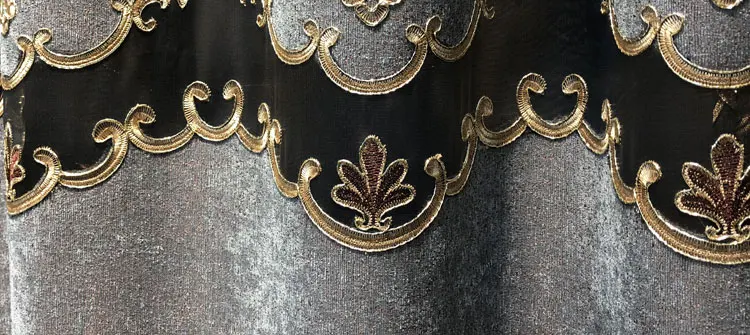 Hochwertige Verdunkelungsvorhänge in Grau und Blau mit Stickerei für Wohnzimmer, Schlafzimmer, bestickter Tüll, individuelle Volantvilla – Detail 15