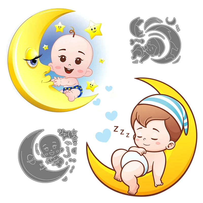 New Metal Cutting Dies Scrapbooking Stencils The Moon Baby Cute Sleeping Boy Album Birthday Card Embossing Cut Dies Y&M Love