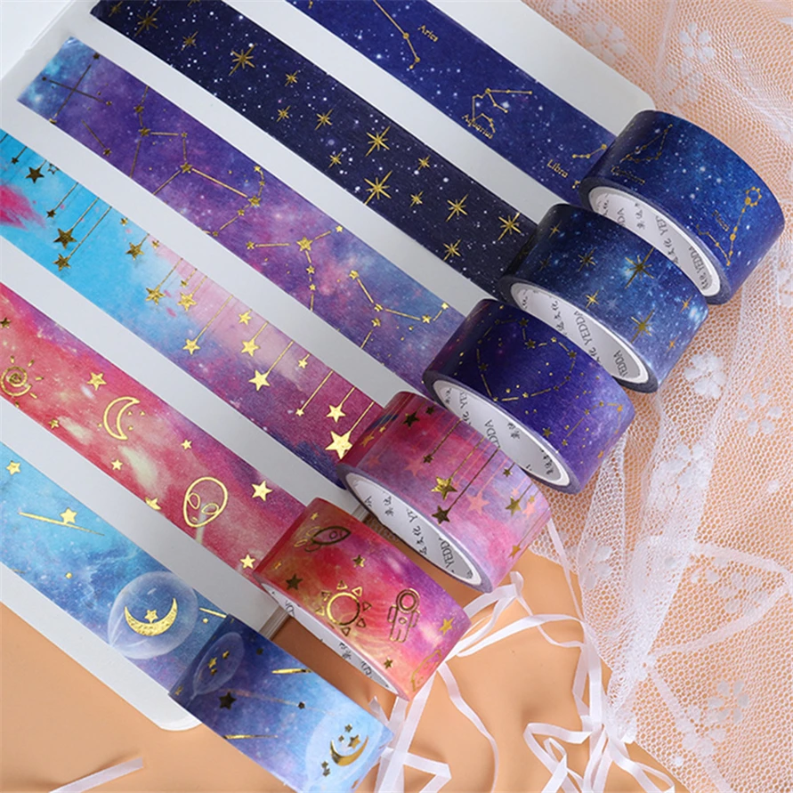 Washi Tape 1Pcs/Set Stickers Scrapbooking Masking Tape 5m Adesiva Sortidos Gold Leaf Papeleria Scrapbook Starry Sky Cute Sticker