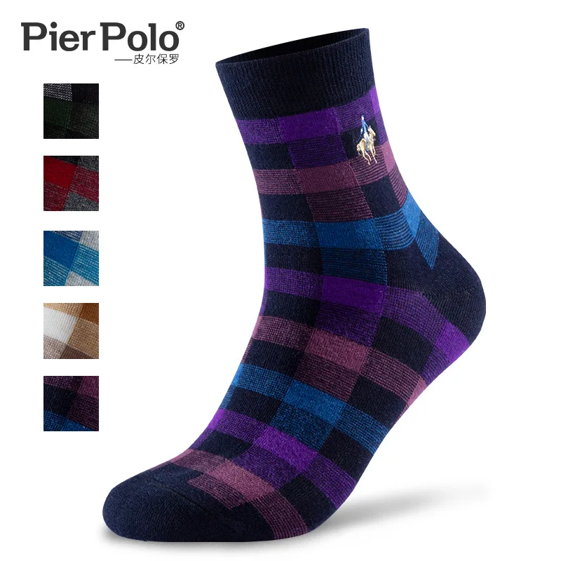 

Brand New PIER POLO Fashion British Style Lattice Men Socks Casual Embroidery Cotton Socks Autumn Winter Crew Socks Wholesale